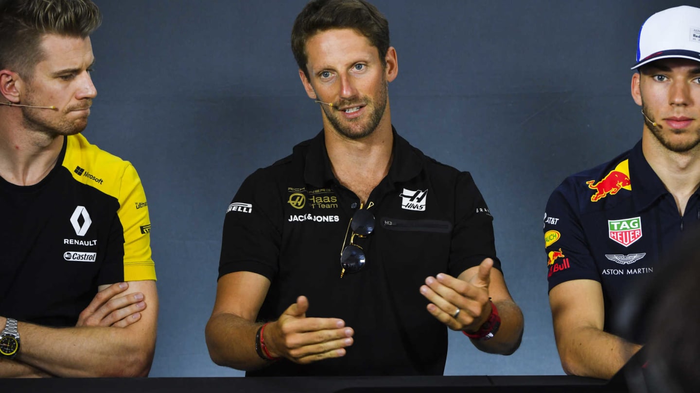 CIRCUIT PAUL RICARD, FRANCE - JUNE 20: Nico Hulkenberg, Renault F1 Team, Romain Grosjean, Haas F1 and Pierre Gasly, Red Bull Racing in Press Conference during the French GP at Circuit Paul Ricard on June 20, 2019 in Circuit Paul Ricard, France. (Photo by Mark Sutton / Sutton Images)