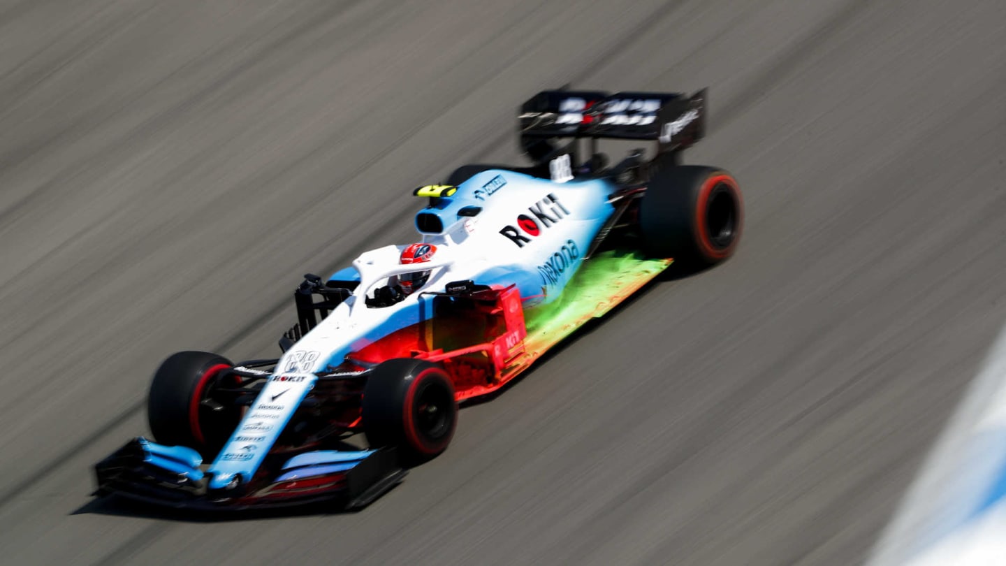 HOCKENHEIMRING, GERMANY - JULY 26: Robert Kubica, Williams FW42, with flow-viz paint applied during
