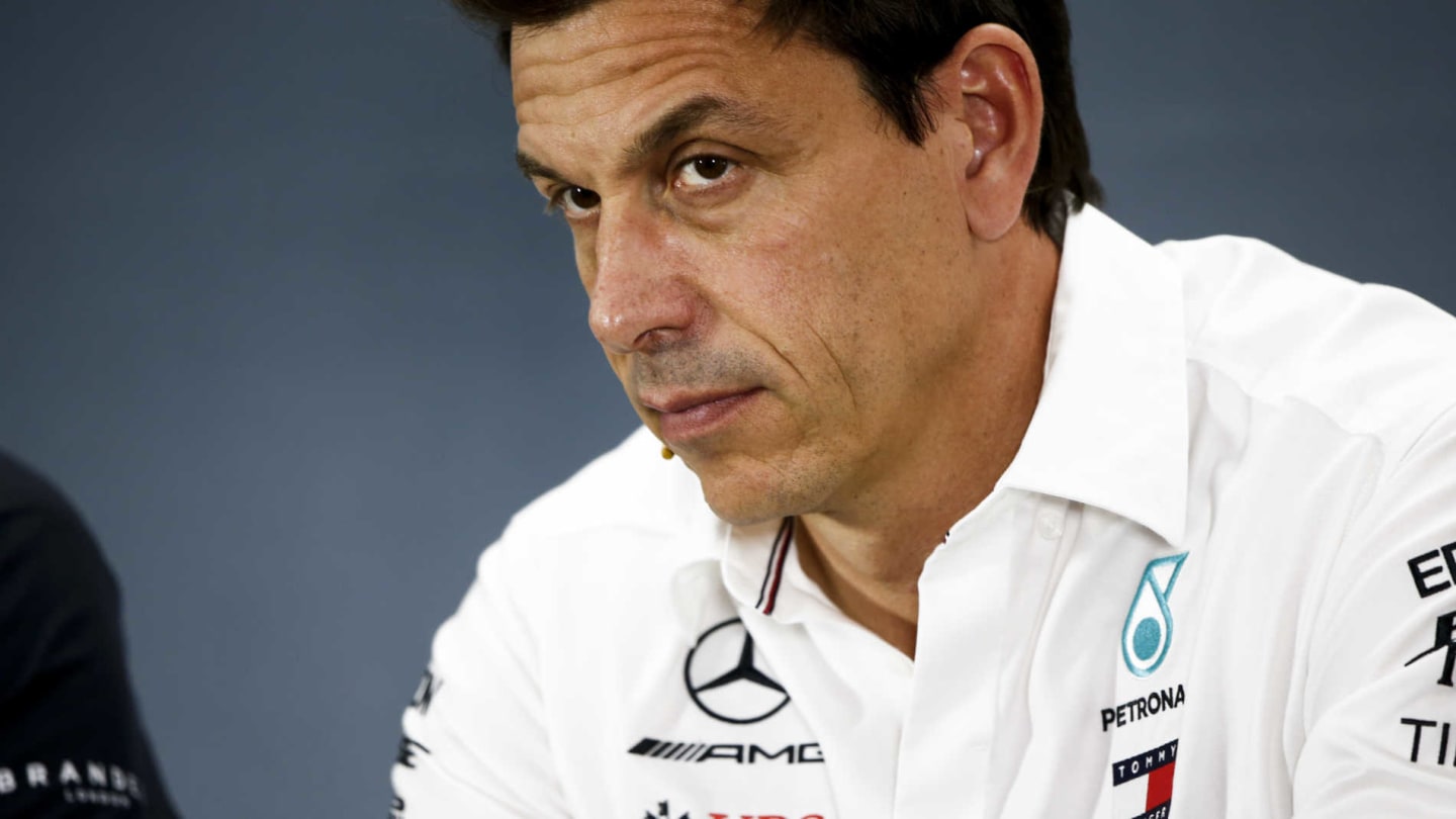 HOCKENHEIMRING, GERMANY - JULY 26: Toto Wolff, Executive Director (Business), Mercedes AMG, in the Team Principals Press Conference during the German GP at Hockenheimring on July 26, 2019 in Hockenheimring, Germany. (Photo by Andy Hone / LAT Images)