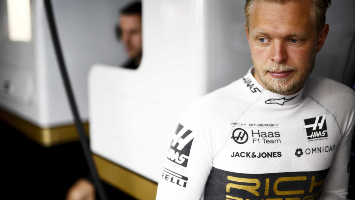 HOCKENHEIMRING, GERMANY - JULY 27: Kevin Magnussen, Haas F1 in the garage during the German GP at Hockenheimring on July 27, 2019 in Hockenheimring, Germany. (Photo by Andy Hone / LAT Images)