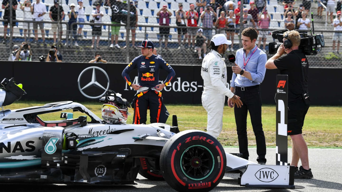 HOCKENHEIMRING, GERMANY - JULY 27: Lewis Hamilton, Mercedes AMG F1, is interviewed by Paul di