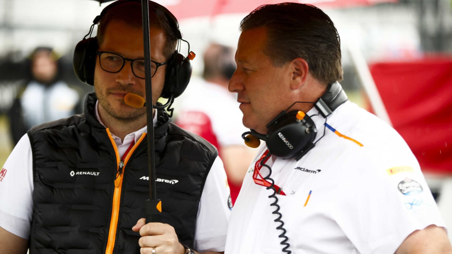 HOCKENHEIMRING, GERMANY - JULY 28: Andreas Seidl, Team Principal, McLaren, and Zak Brown, Executive