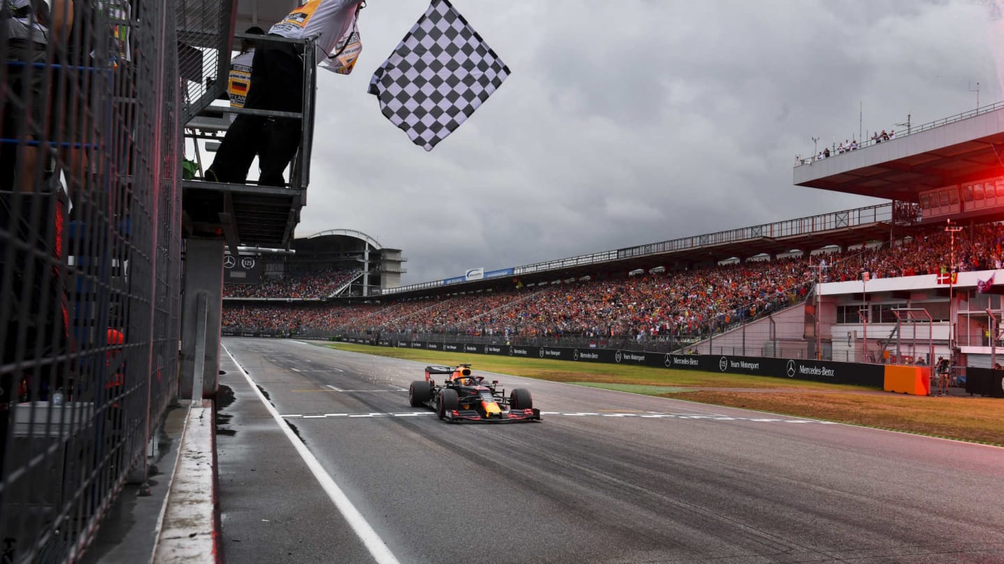 HOCKENHEIMRING, GERMANY - JULY 28: Max Verstappen, Red Bull Racing RB15, 1st position, takes the
