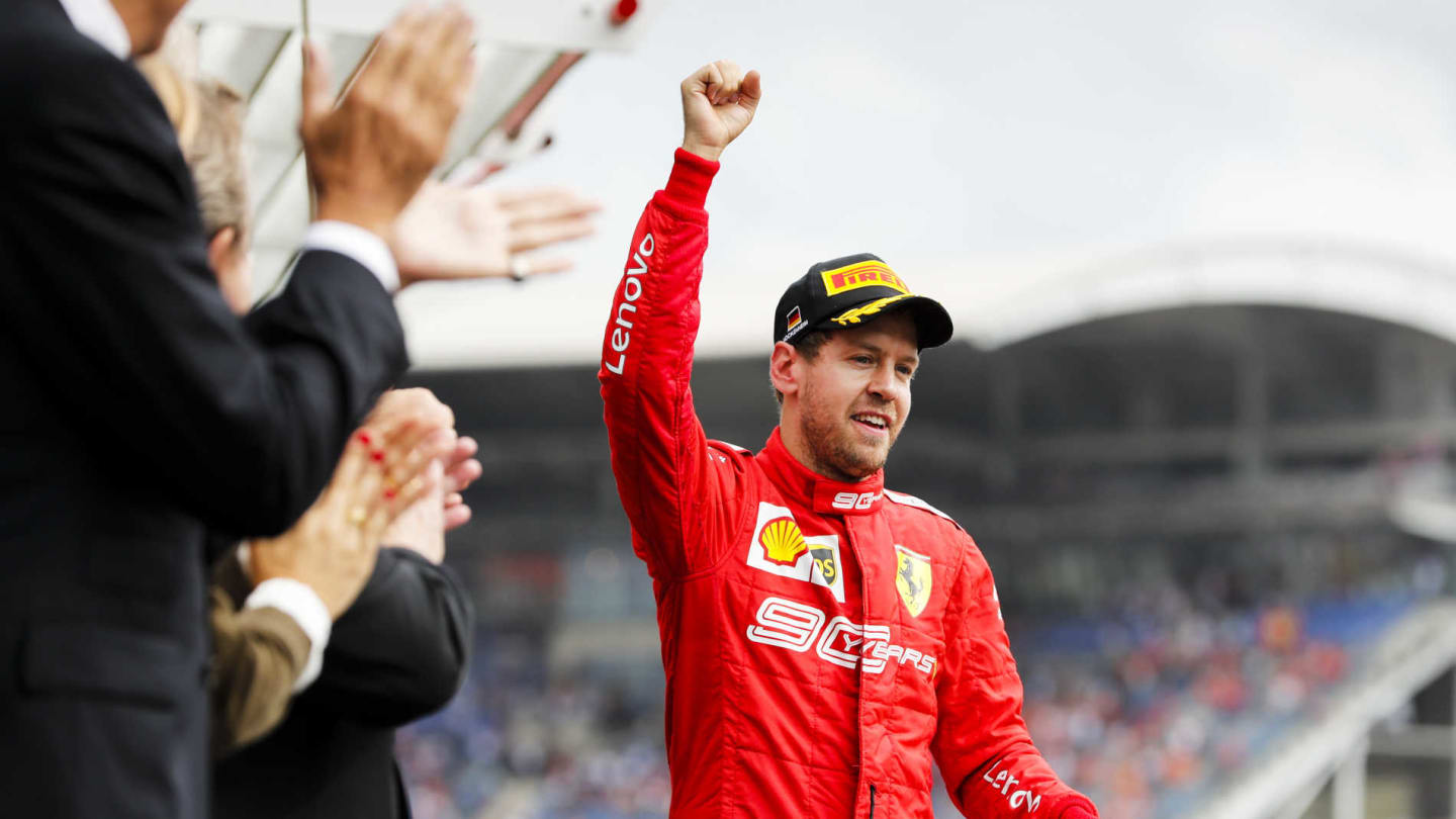 HOCKENHEIMRING, GERMANY - JULY 28: Sebastian Vettel, Ferrari, 2nd position, on the podium during