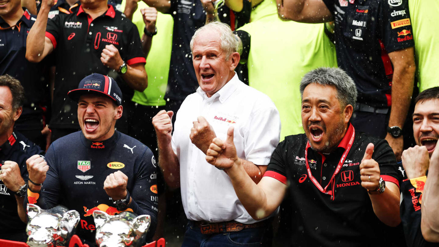 HOCKENHEIMRING, GERMANY - JULY 28: Max Verstappen, Red Bull Racing, 1st position, Helmut Marko,