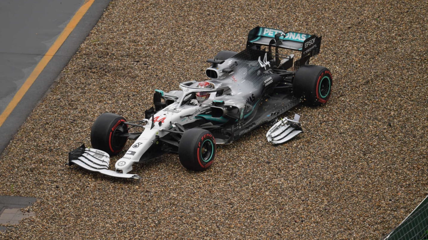 HOCKENHEIMRING, GERMANY - JULY 28: Lewis Hamilton, Mercedes AMG F1 W10, crashes his car but