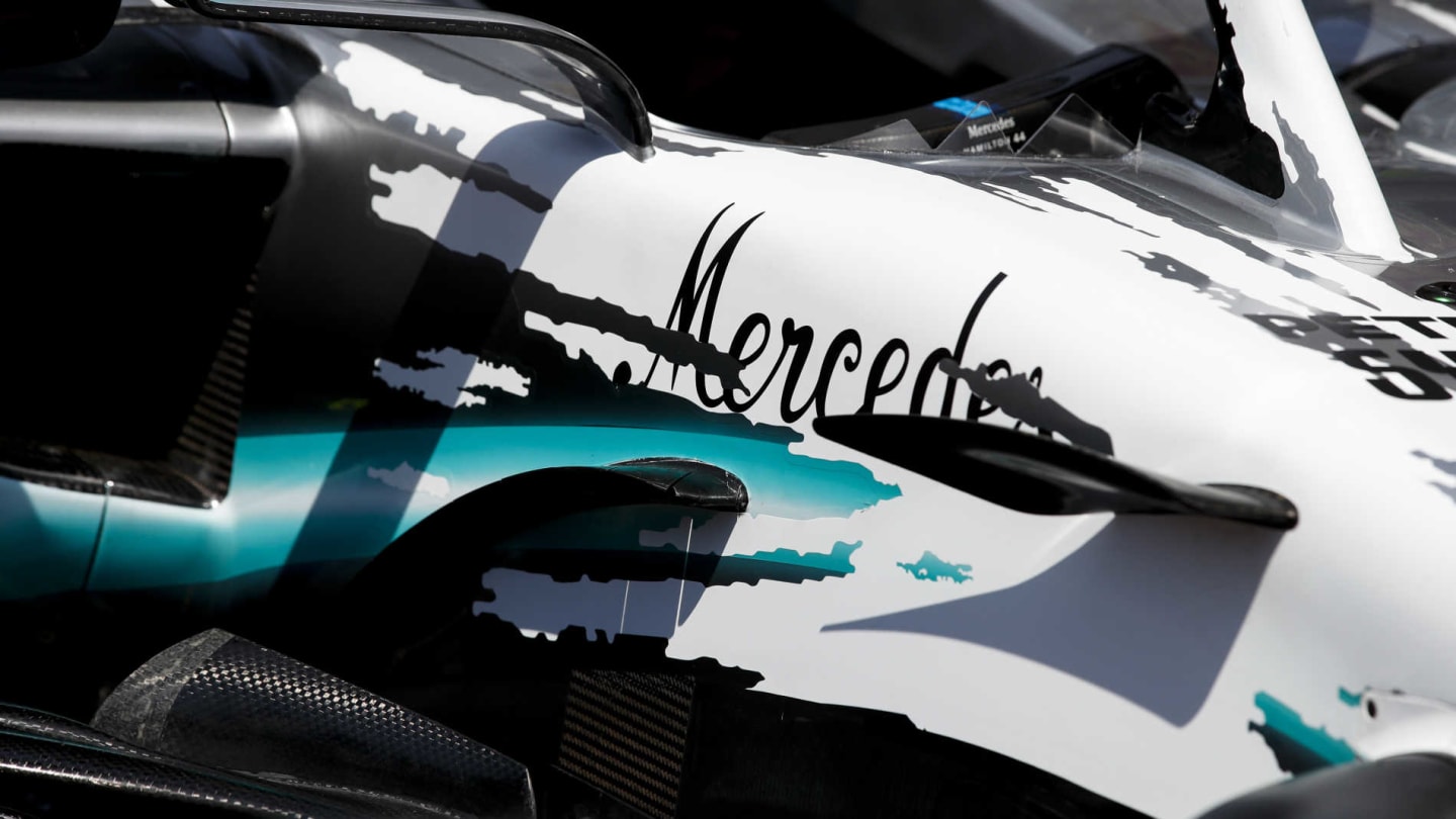 HOCKENHEIMRING, GERMANY - JULY 25: Mercedes AMG F1 W10 with special 125th year in motorsport livery during the German GP at Hockenheimring on July 25, 2019 in Hockenheimring, Germany. (Photo by Joe Portlock / LAT Images)