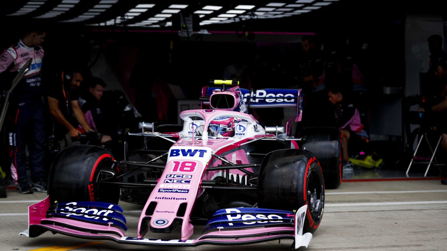 SILVERSTONE, UNITED KINGDOM - JULY 13: Lance Stroll, Racing Point RP19, leaves the garage during the British GP at Silverstone on July 13, 2019 in Silverstone, United Kingdom. (Photo by Glenn Dunbar / LAT Images)