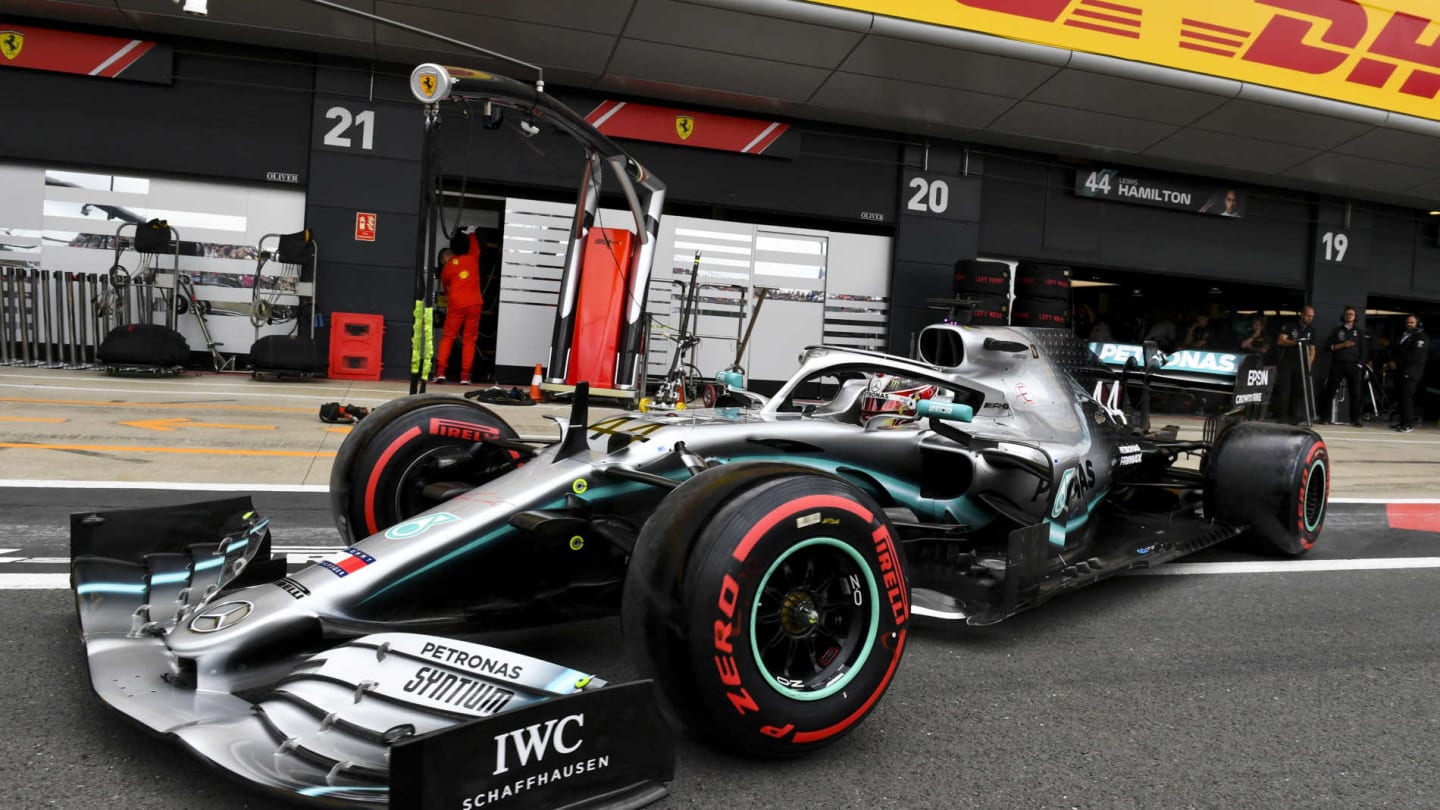 SILVERSTONE, UNITED KINGDOM - JULY 13: Lewis Hamilton, Mercedes AMG F1 W10 in the pit lane during the British GP at Silverstone on July 13, 2019 in Silverstone, United Kingdom. (Photo by Mark Sutton / Sutton Images)