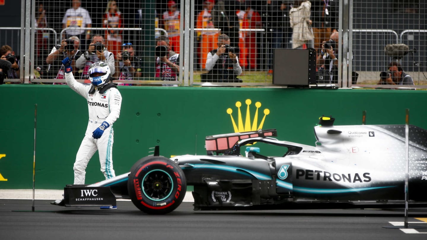 SILVERSTONE, UNITED KINGDOM - JULY 13: Pole Sitter Valtteri Bottas, Mercedes AMG F1 celebrates in