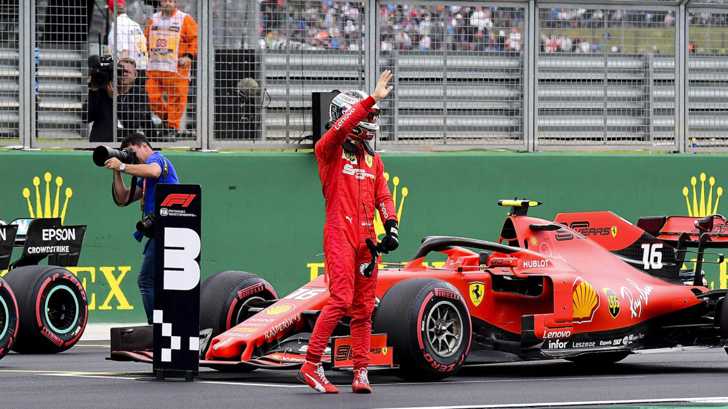 SILVERSTONE, UNITED KINGDOM - JULY 13: Charles Leclerc, Ferrari, waves to fans after Qualifying