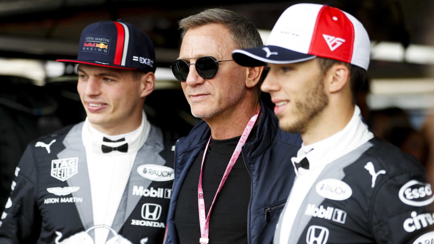 SILVERSTONE, UNITED KINGDOM - JULY 14: Max Verstappen, Red Bull Racing, Daniel Craig, Actor and