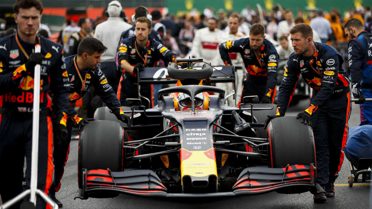 SILVERSTONE, UNITED KINGDOM - JULY 14: Max Verstappen, Red Bull Racing RB15, arrives on the grid