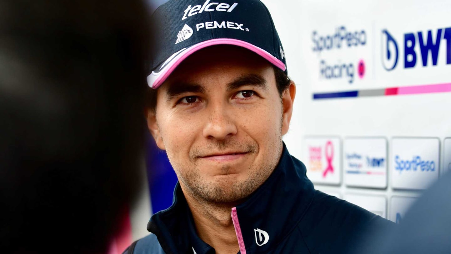 SILVERSTONE, UNITED KINGDOM - JULY 11: Sergio Perez, Racing Point speaks to the media during the
