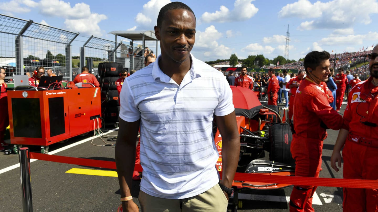HUNGARORING, HUNGARY - AUGUST 04: Actor Anthony Mackie on the grid during the Hungarian GP at