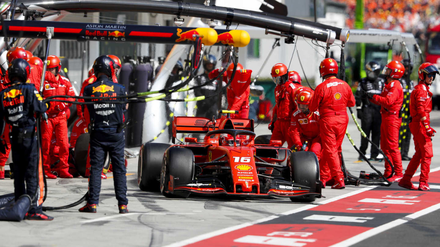 HUNGARORING, HUNGARY - AUGUST 04: Charles Leclerc, Ferrari SF90, leaves his pit box after a stop