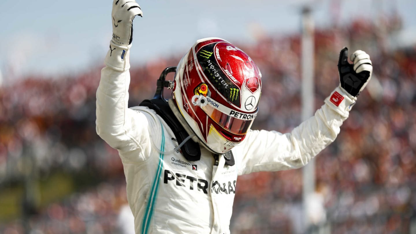 HUNGARORING, HUNGARY - AUGUST 04: Race Winner Lewis Hamilton, Mercedes AMG F1 celebrates in Parc