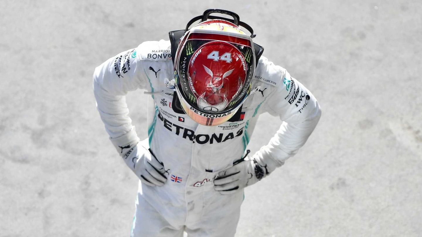 HUNGARORING, HUNGARY - AUGUST 04: Lewis Hamilton, Mercedes AMG F1, 1st position, in Parc Ferme