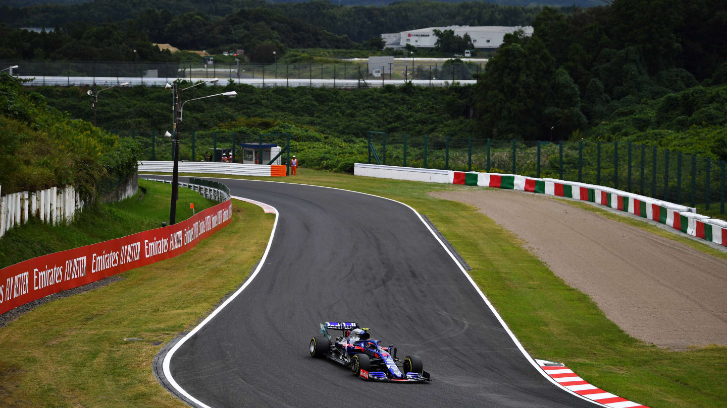 SUZUKA, JAPAN - OCTOBER 11: Pierre Gasly of France driving the (10) Scuderia Toro Rosso STR14 Honda on track during practice for the F1 Grand Prix of Japan at Suzuka Circuit on October 11, 2019 in Suzuka, Japan. (Photo by Clive Mason/Getty Images)
