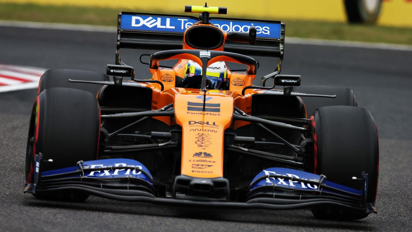 SUZUKA, JAPAN - OCTOBER 11: Lando Norris of Great Britain driving the (4) McLaren F1 Team MCL34