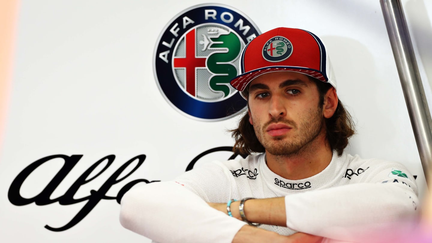 SUZUKA, JAPAN - OCTOBER 11: Antonio Giovinazzi of Italy and Alfa Romeo Racing prepares to drive in the garage during practice for the F1 Grand Prix of Japan at Suzuka Circuit on October 11, 2019 in Suzuka, Japan. (Photo by Mark Thompson/Getty Images)