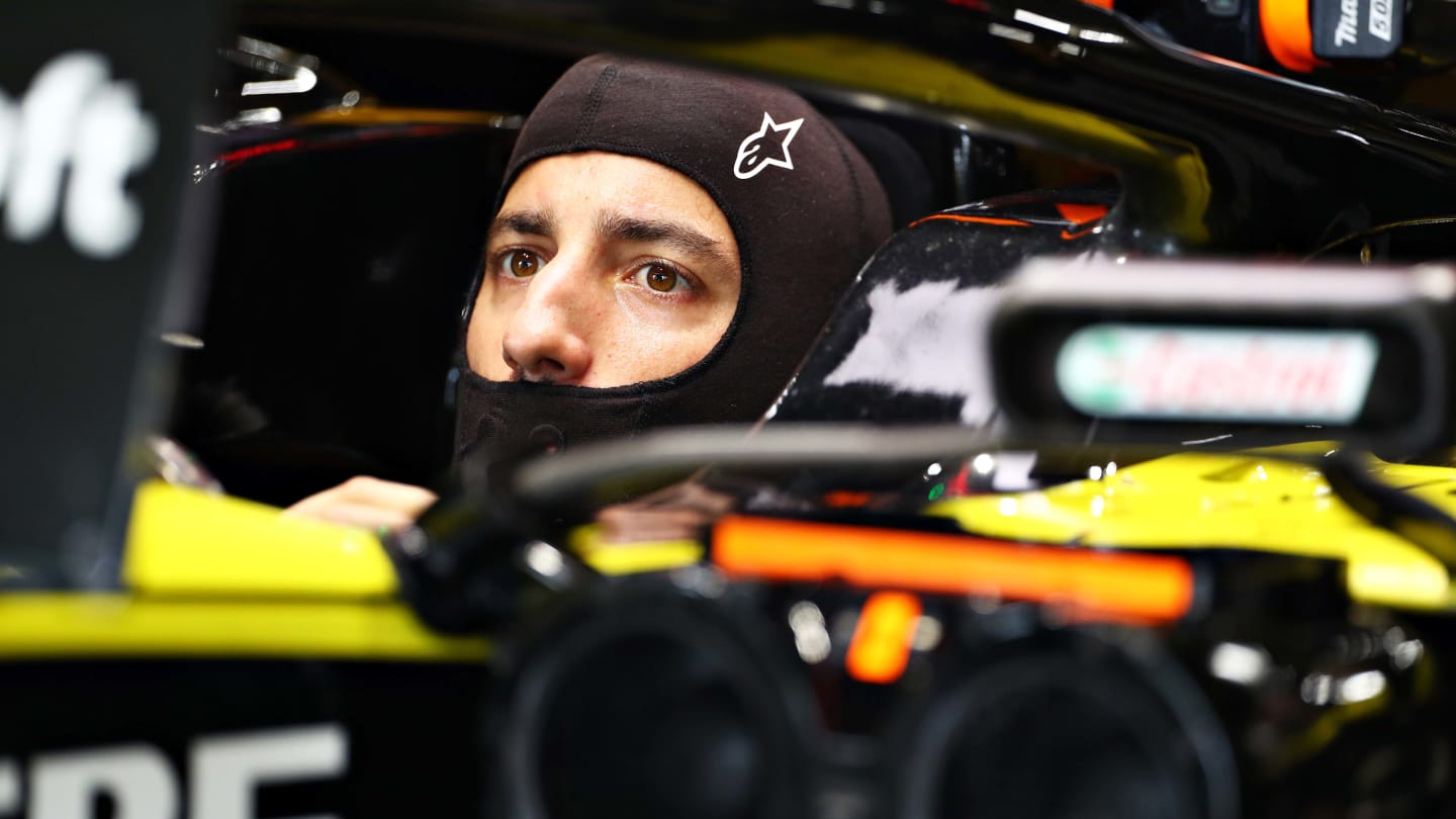 SUZUKA, JAPAN - OCTOBER 11: Daniel Ricciardo of Australia and Renault Sport F1 prepares to drive in the garage during practice for the F1 Grand Prix of Japan at Suzuka Circuit on October 11, 2019 in Suzuka, Japan. (Photo by Mark Thompson/Getty Images)
