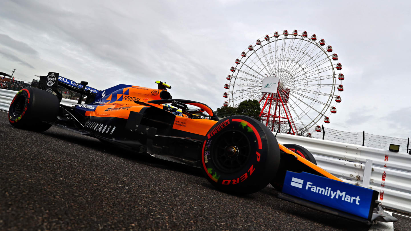 SUZUKA, JAPAN - OCTOBER 11: Lando Norris of Great Britain driving the (4) McLaren F1 Team MCL34 Renault on track during practice for the F1 Grand Prix of Japan at Suzuka Circuit on October 11, 2019 in Suzuka, Japan. (Photo by Mark Thompson/Getty Images)