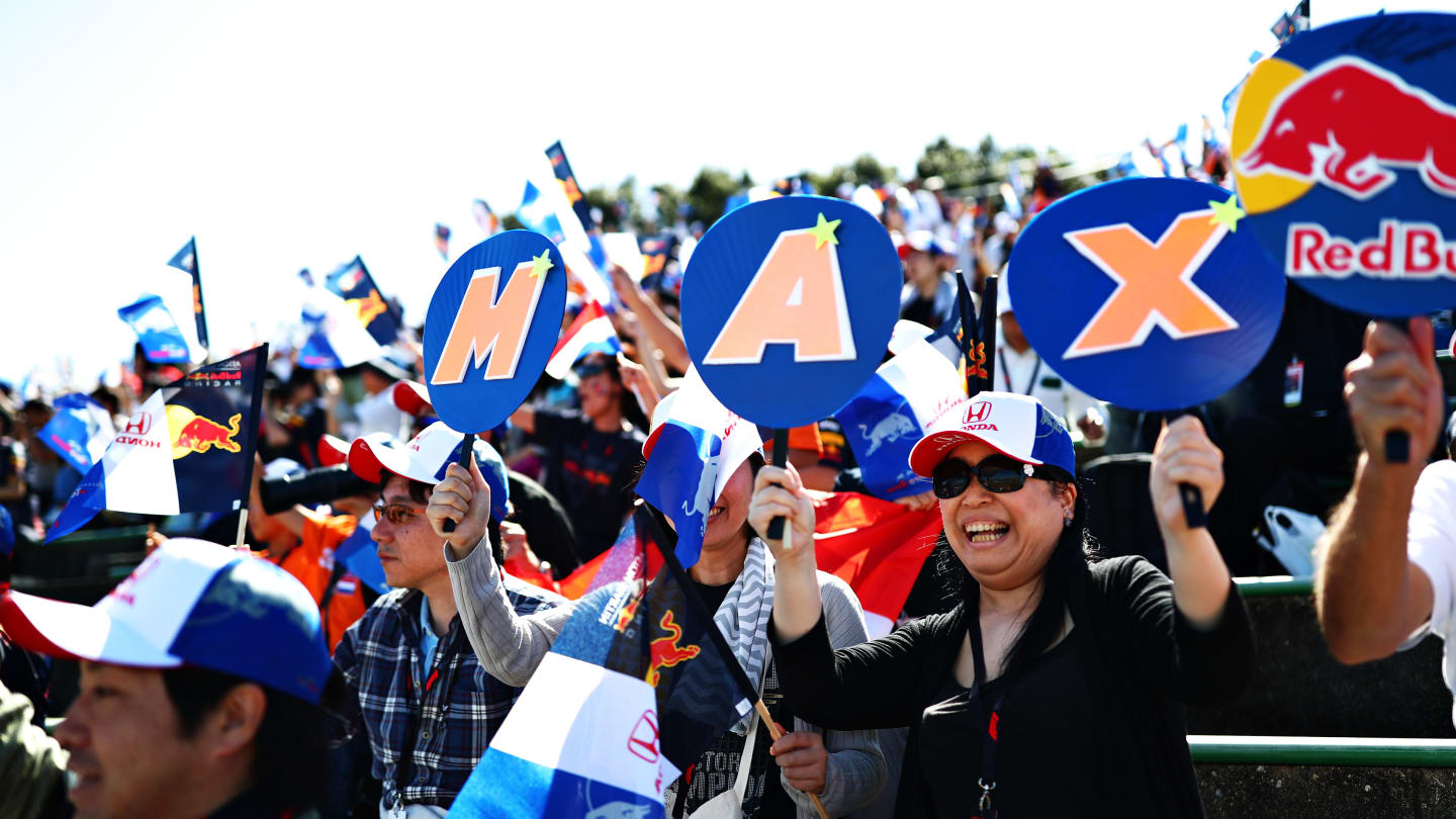 SUZUKA, JAPAN - OCTOBER 13: Red Bull Racing fans show their support before the F1 Grand Prix of