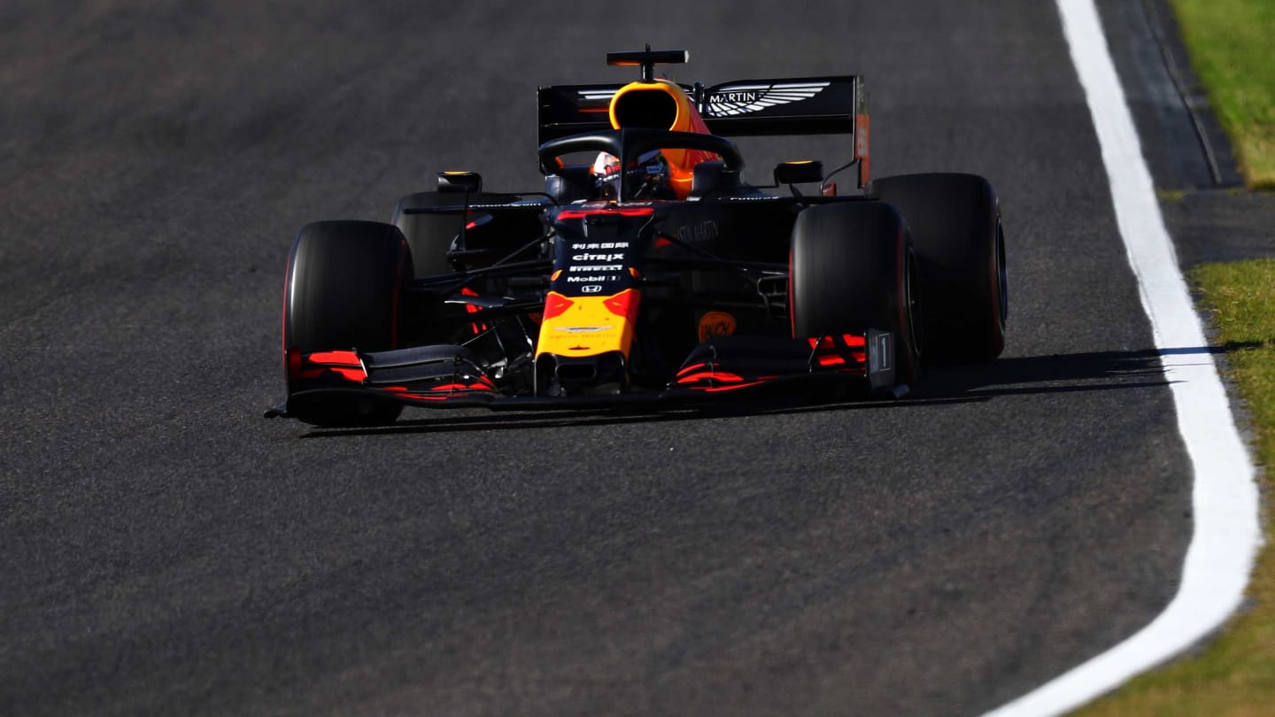 SUZUKA, JAPAN - OCTOBER 13: Max Verstappen of the Netherlands driving the (33) Aston Martin Red Bull Racing RB15 on track during the F1 Grand Prix of Japan at Suzuka Circuit on October 13, 2019 in Suzuka, Japan. (Photo by Mark Thompson/Getty Images)