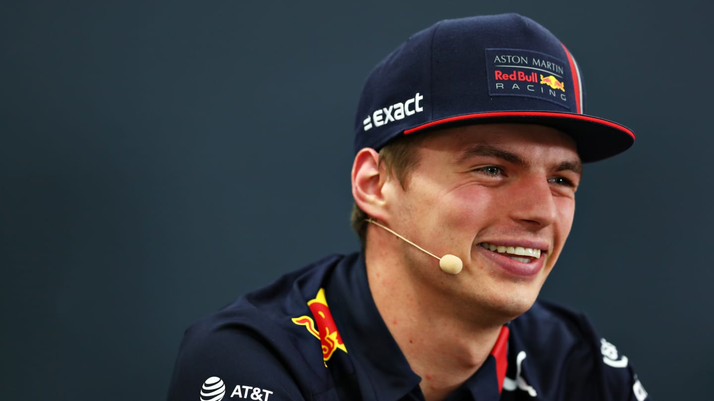 SUZUKA, JAPAN - OCTOBER 10: Max Verstappen of Netherlands and Red Bull Racing talks in the Drivers Press Conference during previews ahead of the F1 Grand Prix of Japan at Suzuka Circuit on October 10, 2019 in Suzuka, Japan. (Photo by Dan Istitene/Getty Images)