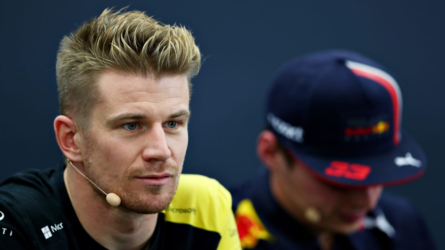 SUZUKA, JAPAN - OCTOBER 10: Nico Hulkenberg of Germany and Renault Sport F1 talks in the Drivers Press Conference during previews ahead of the F1 Grand Prix of Japan at Suzuka Circuit on October 10, 2019 in Suzuka, Japan. (Photo by Dan Istitene/Getty Images)
