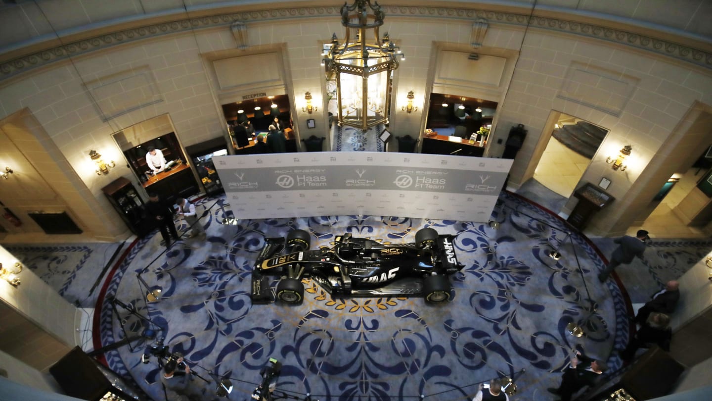 THE ROYAL AUTOMOBILE CLUB, UNITED KINGDOM - FEBRUARY 07: Haas F1 Team VF-18 with 2019 new livery during the Haas Livery Launch at The Royal Automobile Club on February 07, 2019 in The Royal Automobile Club, United Kingdom. (Photo by Joe Portlock / LAT Images)