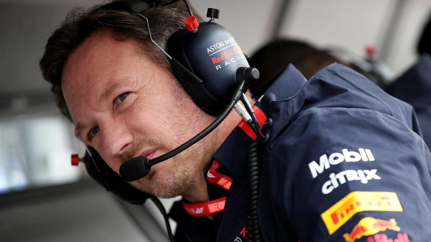 MEXICO CITY, MEXICO - OCTOBER 25: Red Bull Racing Team Principal Christian Horner looks on from the pitwall during practice for the F1 Grand Prix of Mexico at Autodromo Hermanos Rodriguez on October 25, 2019 in Mexico City, Mexico. (Photo by Charles Coates/Getty Images)