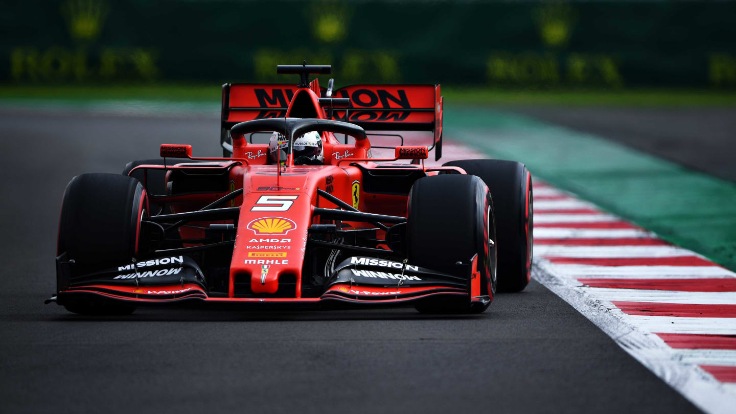MEXICO CITY, MEXICO - OCTOBER 26: Sebastian Vettel of Germany driving the (5) Scuderia Ferrari SF90 on track during final practice for the F1 Grand Prix of Mexico at Autodromo Hermanos Rodriguez on October 26, 2019 in Mexico City, Mexico. (Photo by Clive Mason/Getty Images)