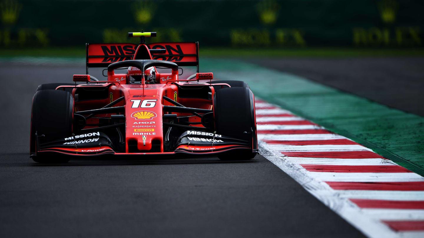 MEXICO CITY, MEXICO - OCTOBER 26: Charles Leclerc of Monaco driving the (16) Scuderia Ferrari SF90 on track during final practice for the F1 Grand Prix of Mexico at Autodromo Hermanos Rodriguez on October 26, 2019 in Mexico City, Mexico. (Photo by Clive Mason/Getty Images)