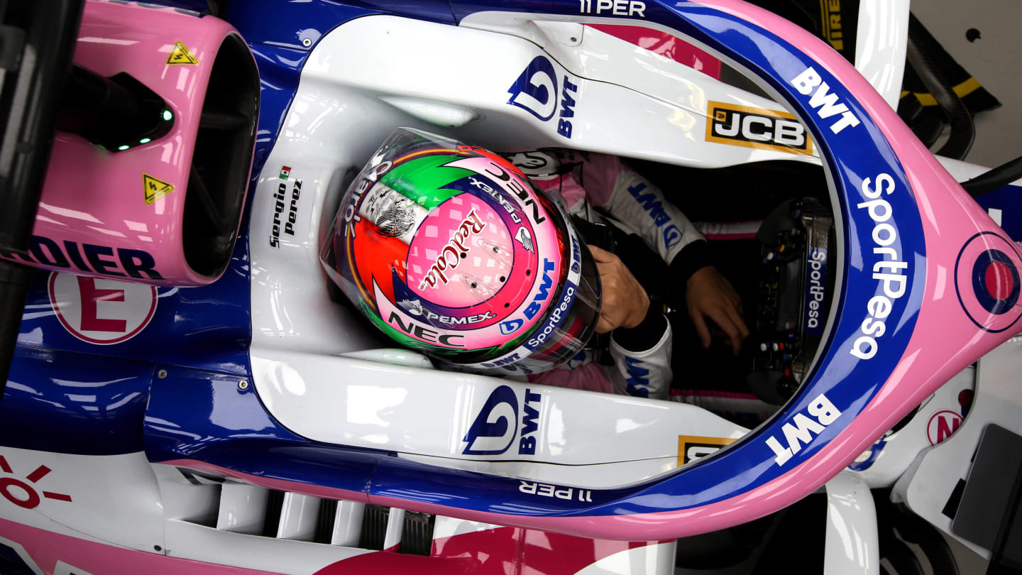 MEXICO CITY, MEXICO - OCTOBER 26: Sergio Perez of Mexico and Racing Point prepares to drive in the garage during final practice for the F1 Grand Prix of Mexico at Autodromo Hermanos Rodriguez on October 26, 2019 in Mexico City, Mexico. (Photo by Charles Coates/Getty Images)