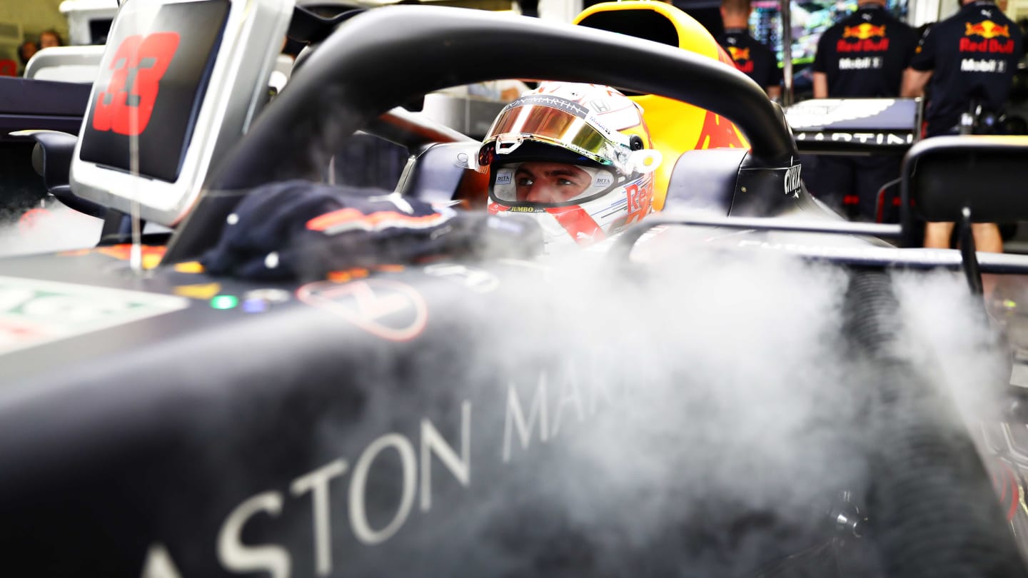 MEXICO CITY, MEXICO - OCTOBER 26: Max Verstappen of Netherlands and Red Bull Racing prepares to drive in the garage during qualifying for the F1 Grand Prix of Mexico at Autodromo Hermanos Rodriguez on October 26, 2019 in Mexico City, Mexico. (Photo by Mark Thompson/Getty Images)