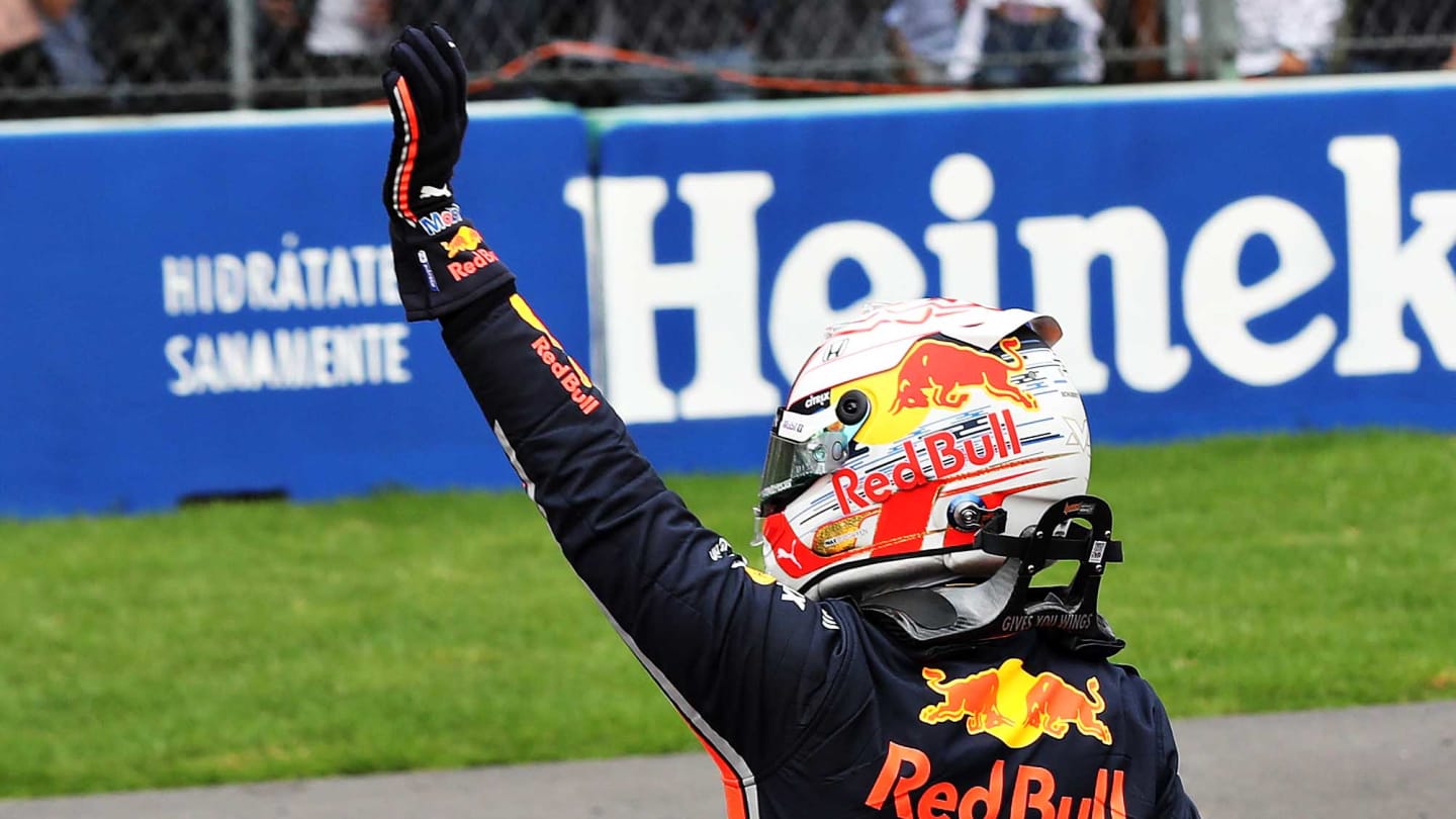 MEXICO CITY, MEXICO - OCTOBER 26: Pole position qualifier Max Verstappen of Netherlands and Red