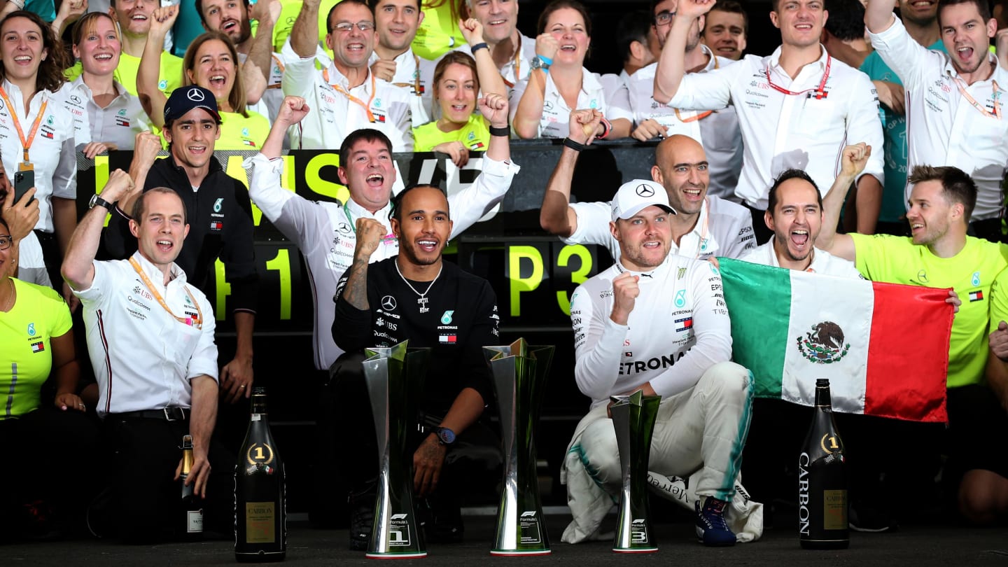 MEXICO CITY, MEXICO - OCTOBER 27: Race winner Lewis Hamilton of Great Britain and Mercedes GP and