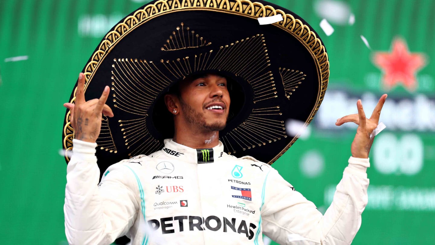MEXICO CITY, MEXICO - OCTOBER 27: Race winner Lewis Hamilton of Great Britain and Mercedes GP