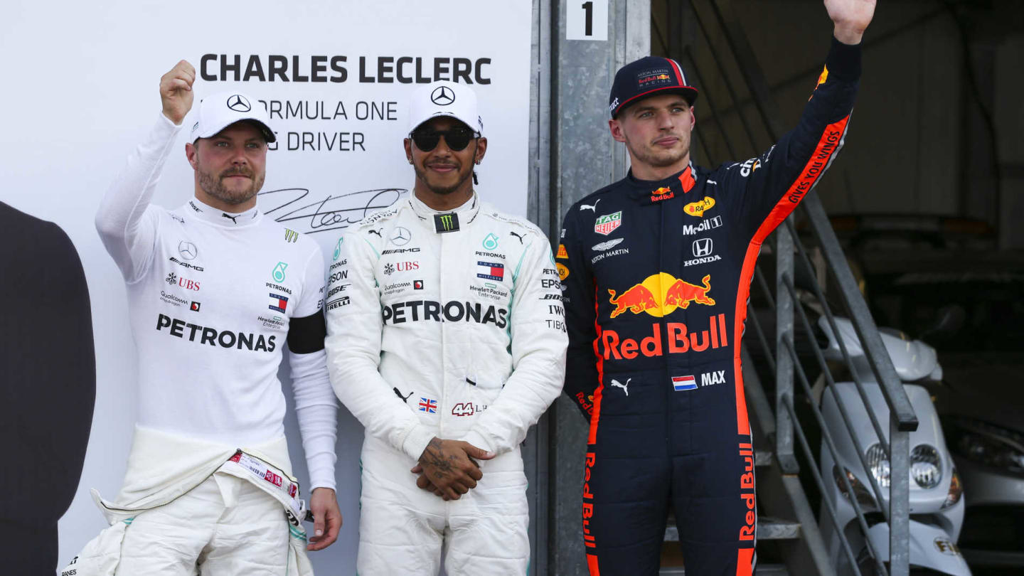 MONTE CARLO, MONACO - MAY 25: Lewis Hamilton, Mercedes AMG F1, celebrates pole postion, alongside