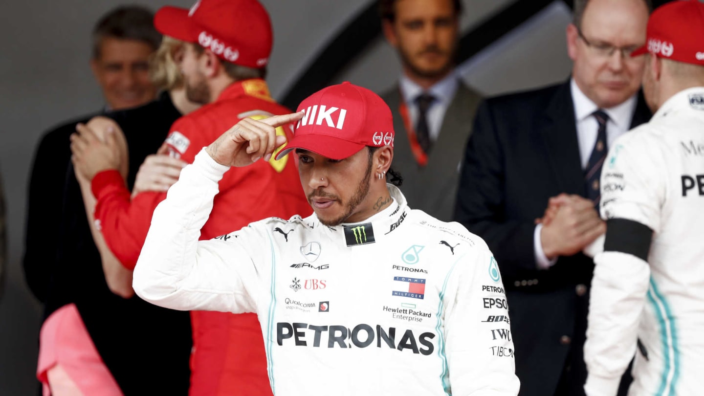 MONTE CARLO, MONACO - MAY 26: Race winner Lewis Hamilton, Mercedes AMG F1 celebrates on the podium