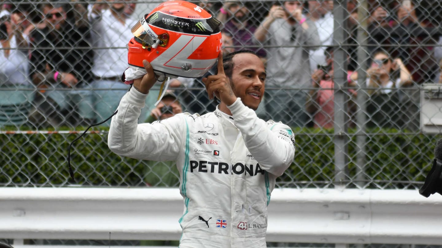 MONTE CARLO, MONACO - MAY 26: Lewis Hamilton, Mercedes AMG F1, 1st position, celebrates in Parc