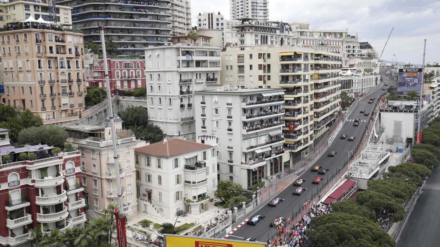 MONTE CARLO, MONACO - MAY 26: Lewis Hamilton, Mercedes AMG F1 W10, leads the field up the Damon
