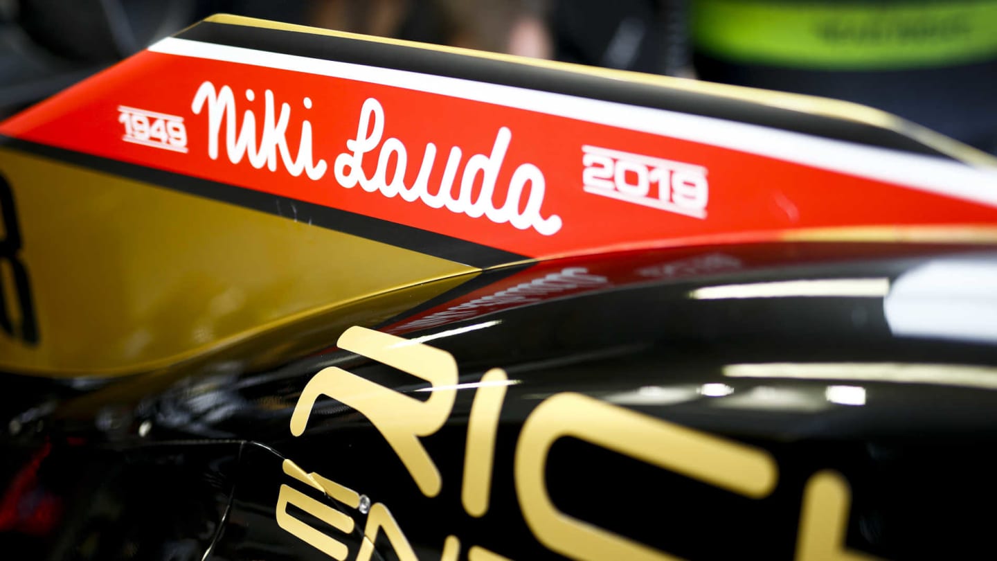 MONTE CARLO, MONACO - MAY 23: Niki Lauda tribute on the car of Romain Grosjean, Haas VF-19 during