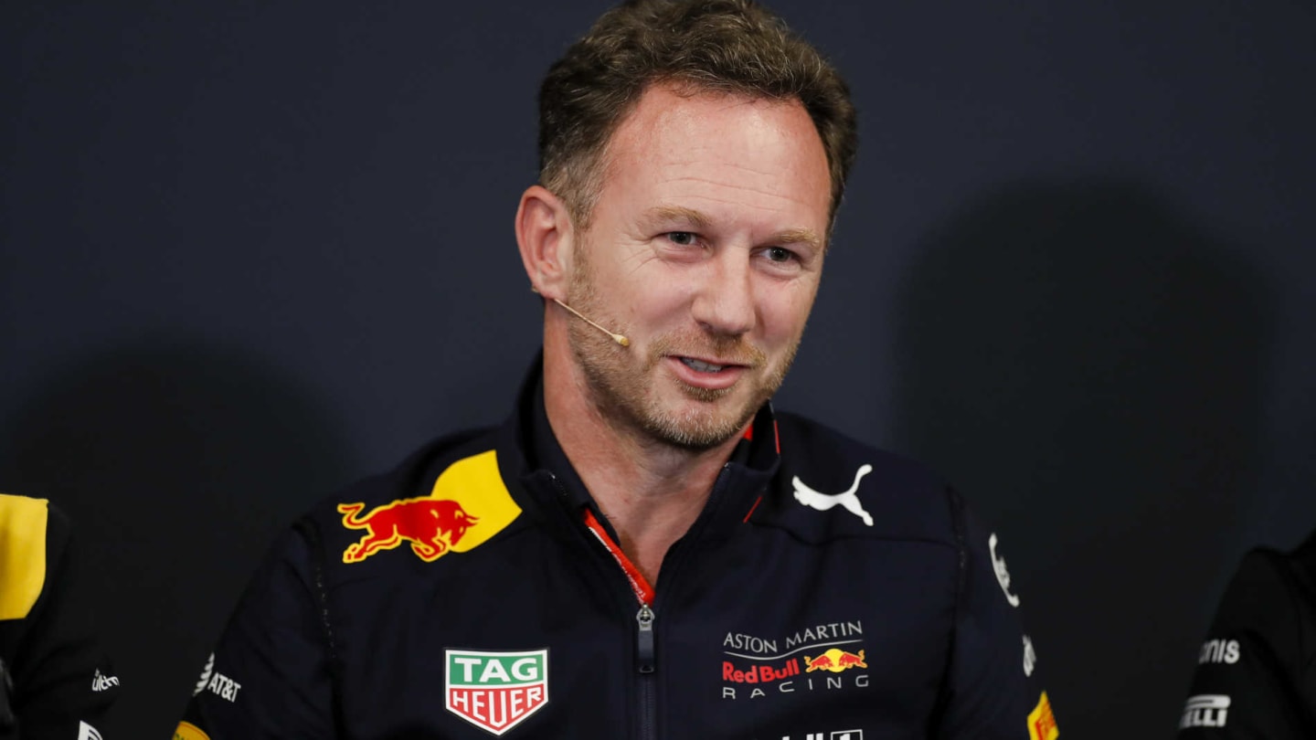 MONTE CARLO, MONACO - MAY 23: Christian Horner, Team Principal, Red Bull Racing, in the team principals Press Conference during the Monaco GP at Monte Carlo on May 23, 2019 in Monte Carlo, Monaco. (Photo by Zak Mauger / LAT Images)
