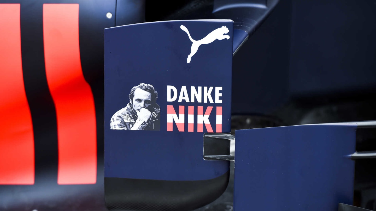 MONTE CARLO, MONACO - MAY 22: Thank You Niki logo on the side of the Red Bull Racing RB15 in