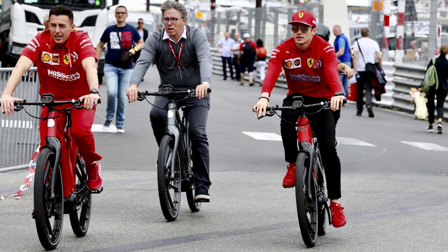 MONTE CARLO, MONACO - MAY 22: Charles Leclerc, Ferrari on a bike during the Monaco GP at Monte