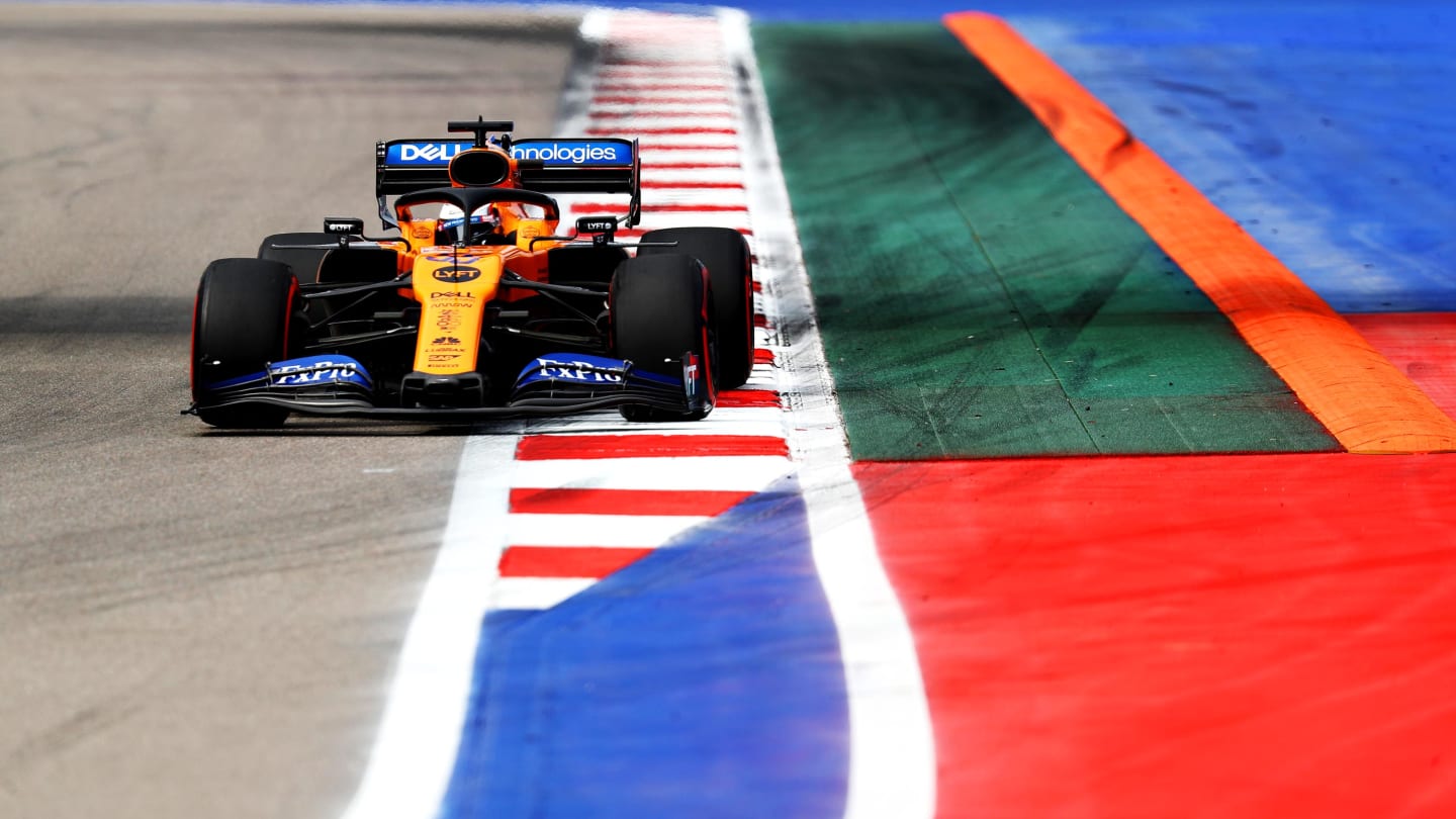 SOCHI, RUSSIA - SEPTEMBER 27: Carlos Sainz of Spain driving the (55) McLaren F1 Team MCL34 Renault