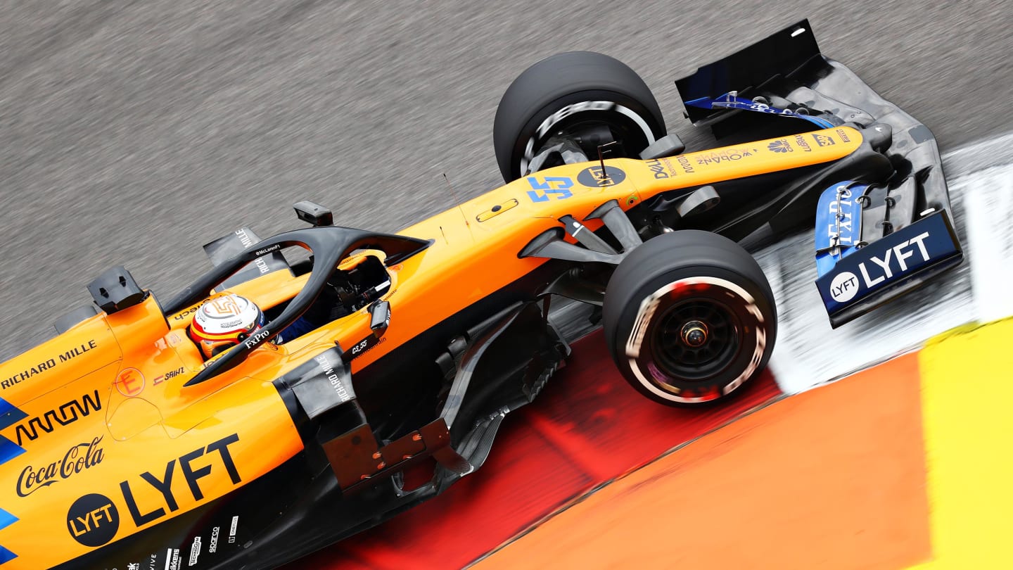 SOCHI, RUSSIA - SEPTEMBER 27: Carlos Sainz of Spain driving the (55) McLaren F1 Team MCL34 Renault